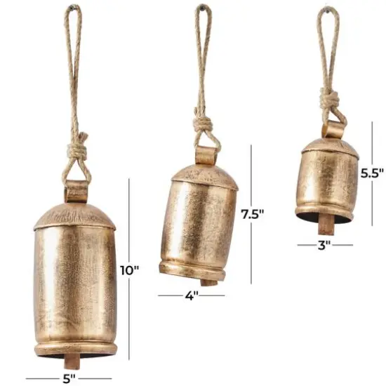 Silver Metal Bohemian Decorative Cow Bell, Set of 3" 13", 10", 8" {6}