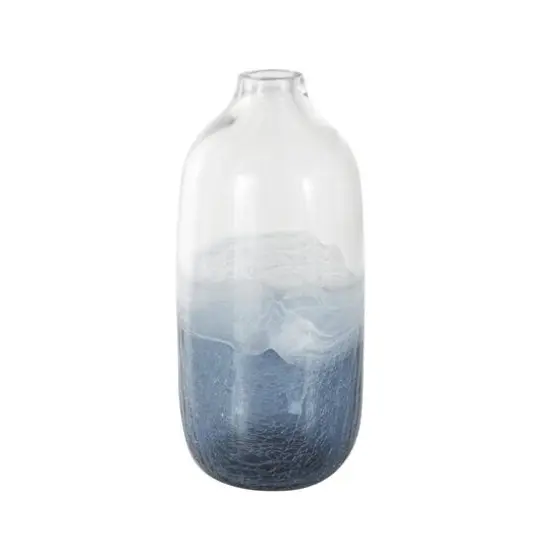 Dark Blue Glass Wavy Ombre Decorative Vase with Textured Base {1}