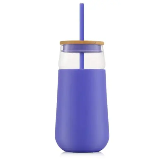 JoyJolt&reg; 20oz. Glass Tumbler with Straws & Silicone Sleeve Purple {7}