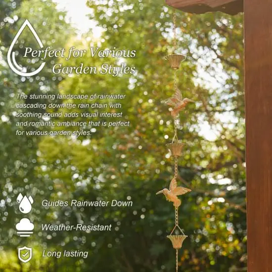 Glitzhome&reg; 8.5ft. Faux Copper Patina Bird & Cup Rain Chain {6}