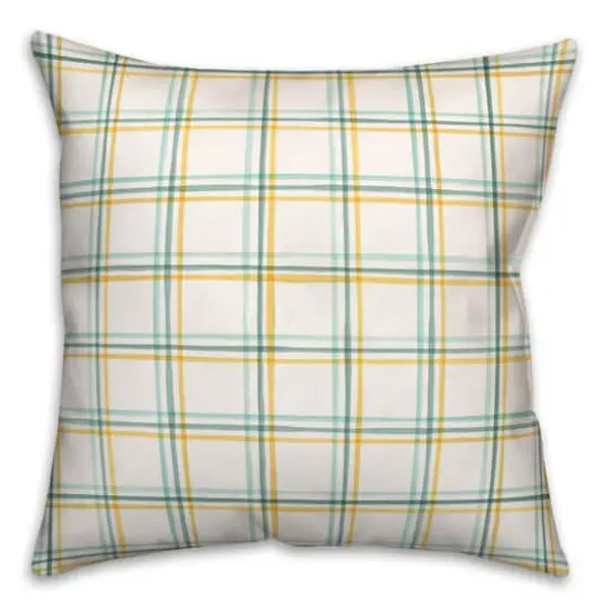18" Plaid Indoor/Outdoor Pillow Green/Yellow {1}
