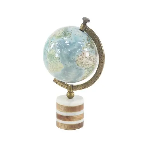 16" Blue Ceramic & Metal Coastal Globe {3}
