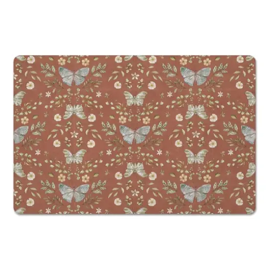 Butterfly Pattern Floor Mat Rust Orange {1}