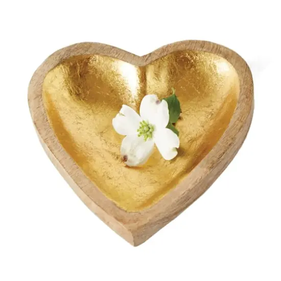 Hello Honey&reg; 8" Mango Wood Heart Tray with Gold Leaf Interior {1}