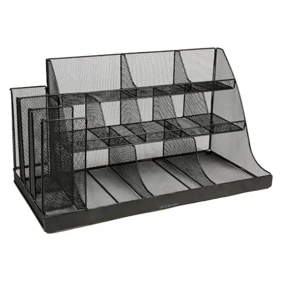 Mind Reader Black 14-Compartment 3-Tier Metal Mesh Large Breakroom Condiment Organizer {10}
