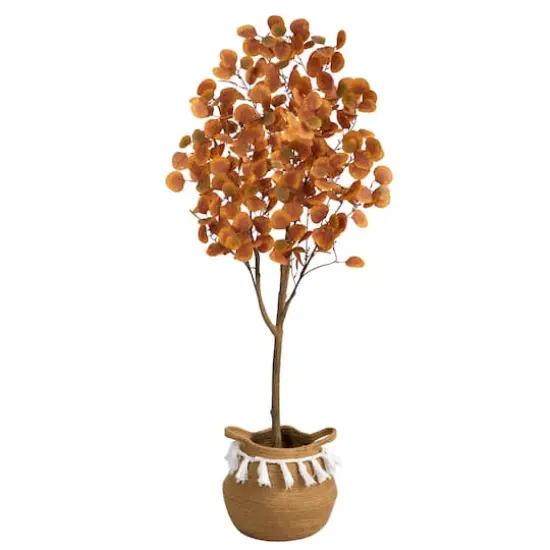 5ft. Artificial Autumn Eucalyptus Tree with Basket {1}