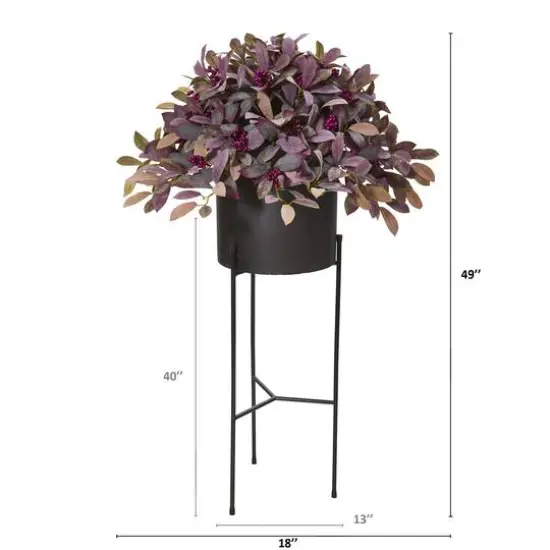 4ft. Fall Laurel Leaf with Berries Plant in Black Planter with Stand {3}