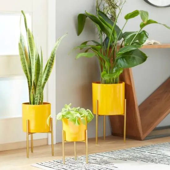 Yellow Metal Contemporary Planter Set {7}
