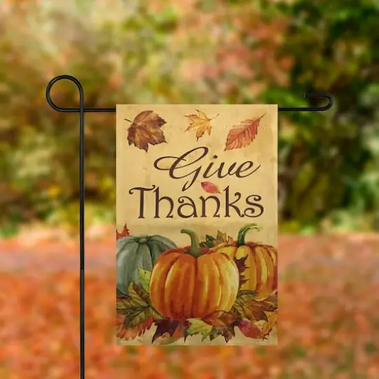 Small Orange Pumpkins Give Thanks Autumn Harvest Garden Flag {4}