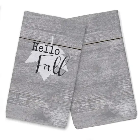 Hello Fall Gray Leaf Tea Towel Set {1}