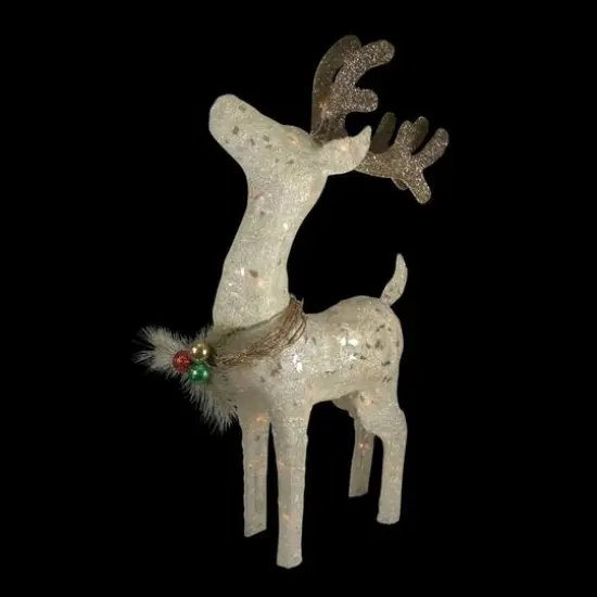 37" Pre-lit Sisal Standing Reindeer Yard Decoration {4}