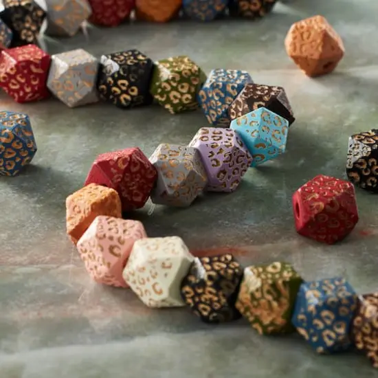 Multicolored Cheetah Print Wood Cube Beads, 12.5mm by Bead Landing&trade; {3}