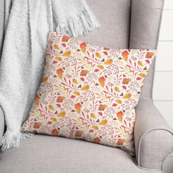 Watercolor Fall Leaves Throw Pillow {3}