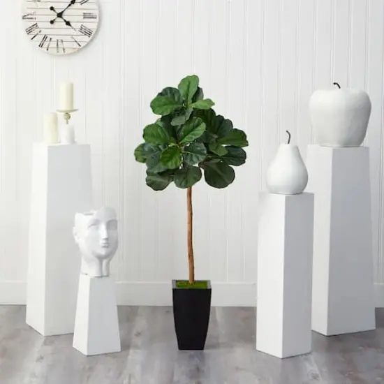 4ft. Fiddle Leaf Artificial Tree in Black Metal Planter {4}