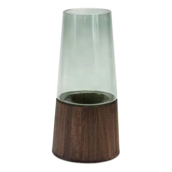 11" Tapered Glass with Wood Accent Vase Set {5}