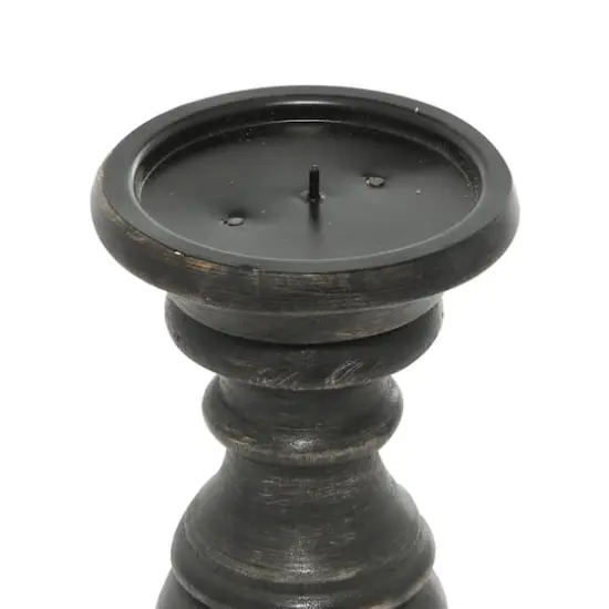 Mango Wood Traditional Candle Holder Set Black {5}