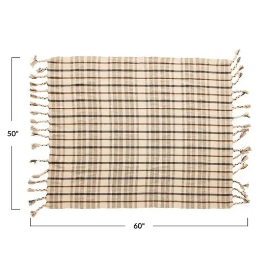 Hello Honey® Charcoal & Brown Woven Recycled Cotton Blend Plaid Throw with Tassels {5}