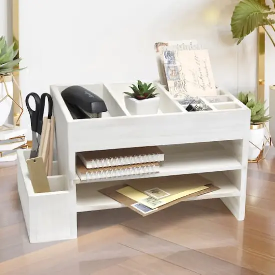 Elegant Designs Whitewash Wood Cubbies & Letter Tray Desk Organizer {4}