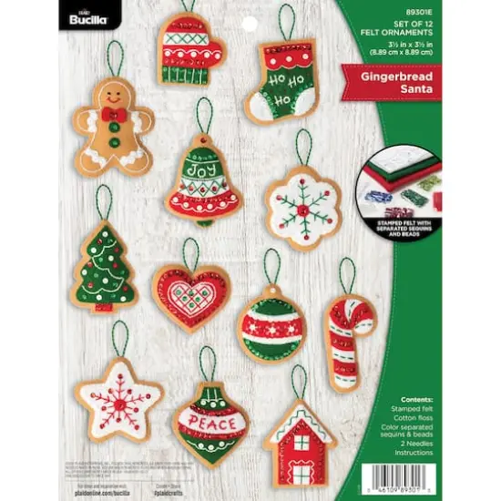Bucilla&reg; Gingerbread Santa Felt Ornaments Applique Kit Set {1}