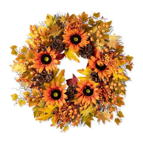 Glitzhome&reg; 24" Fall Sunflower, Maple Leaf &Berry Wreath {10}