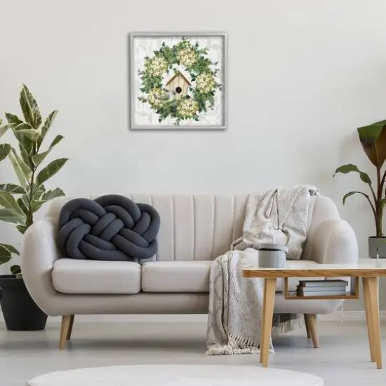 Stupell Industries Spring Birdhouse Wreath Framed Giclee Art Gray {3}