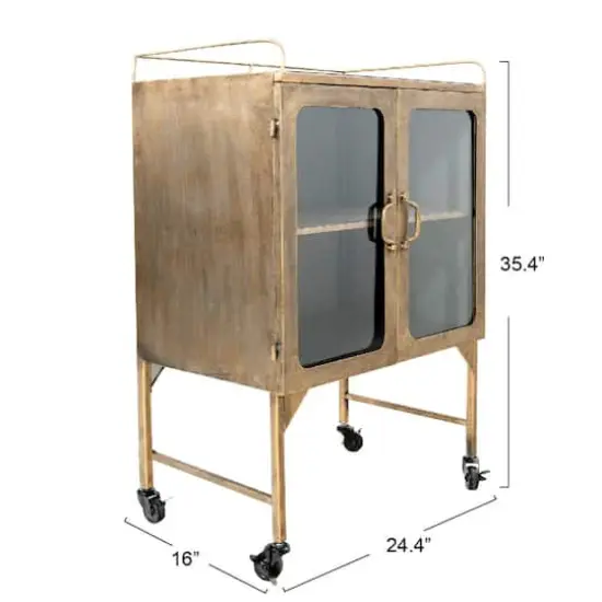 Hello Honey&reg; Gold Metal Cabinet with Locking Caster Wheels & Glass Doors {6}