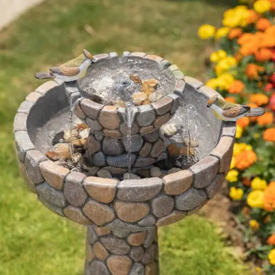 Glitzhome&reg; 2ft. 2-Tier Stone-Like Outdoor Birdbath Fountain {6}