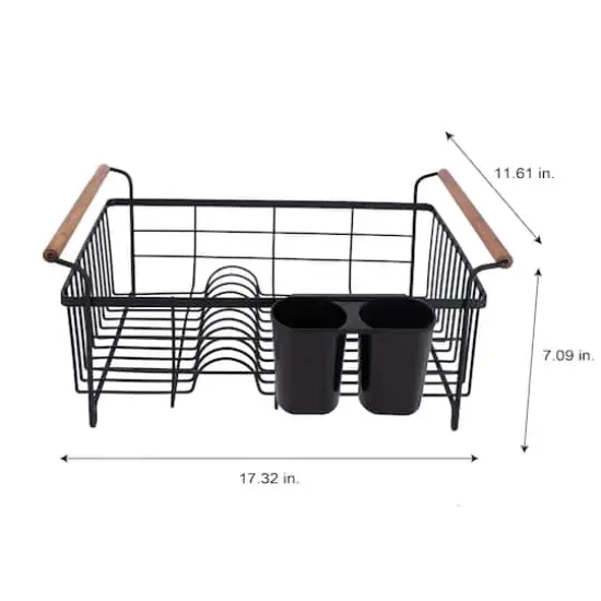 Kitchen Details Acacia Wood Black Drying Rack with Draining Tray {4}