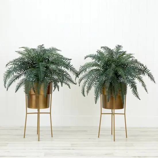 34" Artificial River Fern Plant in Metal Planter with Stand {5}