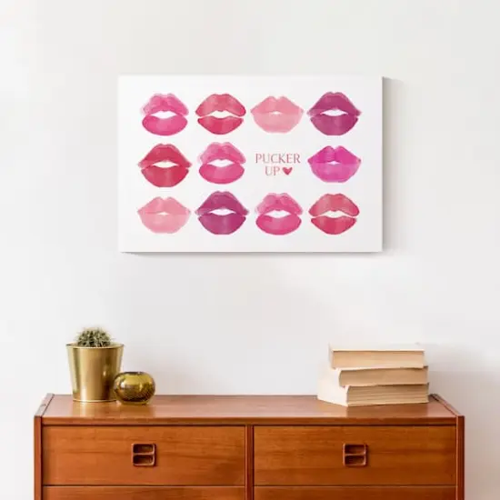 Pucker Up Watercolor Lips 12" x 18" Canvas Wall Art {5}