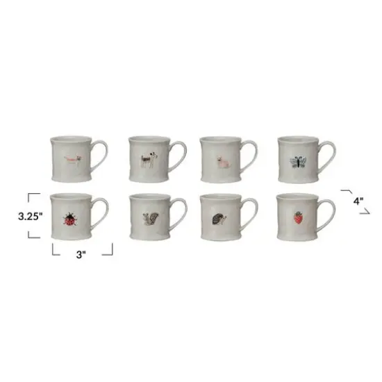 Hello Honey&reg; 3.25" Eclectic Fauna Stoneware Mug Set {6}