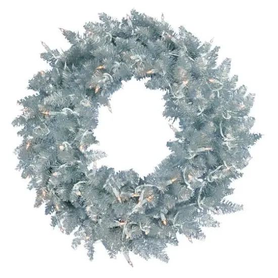 30" Warm White LED Lights Silver Fir Artificial Christmas Wreath {1}
