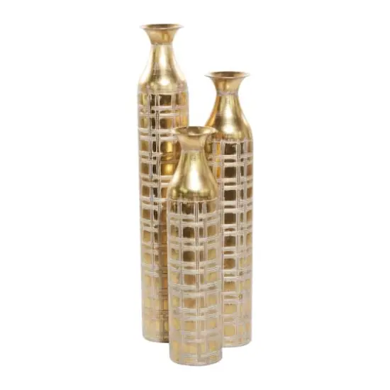 Set of 3 Gold Metal Glam Vase 35", 30", 25" {1}