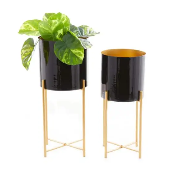 CosmoLiving by Cosmopolitan Set of 2 Black Iron Contemporary Planter, 24" x 10" x 10" {5}