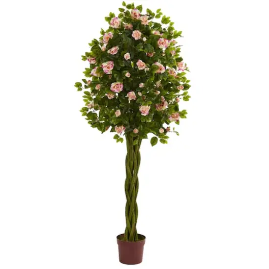 6ft. Potted Pink Rose Tree with Woven Trunk {1}