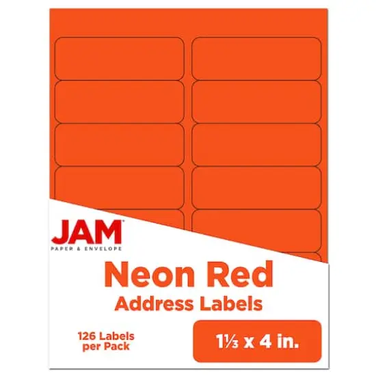 JAM Paper 1.3" x 4" Address Labels, 126ct. Neon Red {1}
