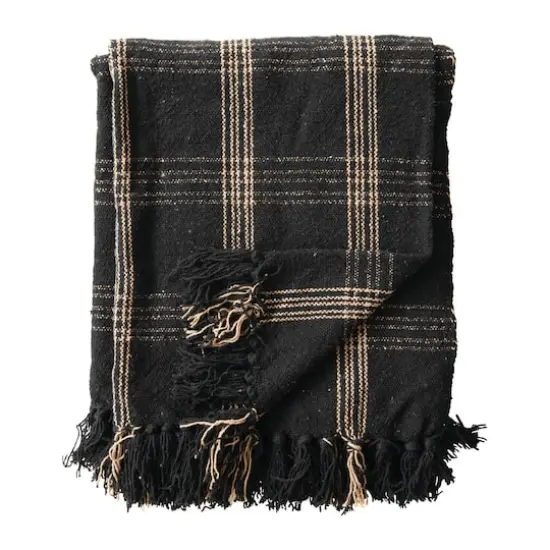 Hello Honey&reg; Plaid Black & Tan Fringed Throw {1}