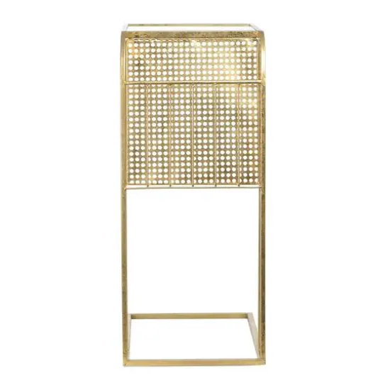 Hello Honey&reg; 28'' Gold Metal Side Table with Magazine Rack and Glass Top {6}