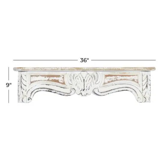 White Wood Vintage Wall Shelf, 9" x 36" x 6" {8}