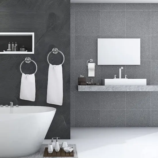 Stainless Steel Towel Rings & Toilet Paper Holder Set Silver {5}