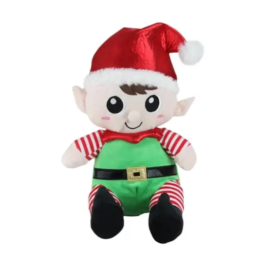13" Red Plush Sitting Boy & Girl Christmas Elf Figure Set {5}