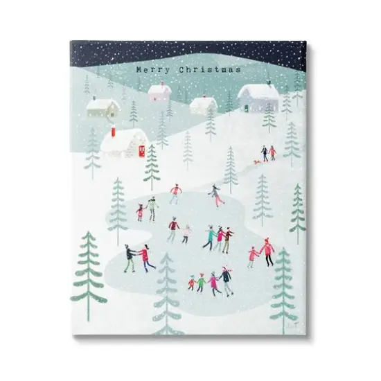 Stupell Industries Merry Christmas Winter Ice Skating Canvas Wall Art {1}