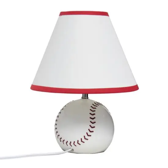 Simple Designs&trade; 11.5" Baseball Base Table Lamp and White Shade Red Trim {14}