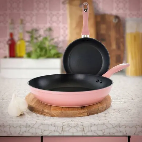 Oster Lynhurst 2-Piece Pink Aluminum Nonstick Frying Pan Set {3}