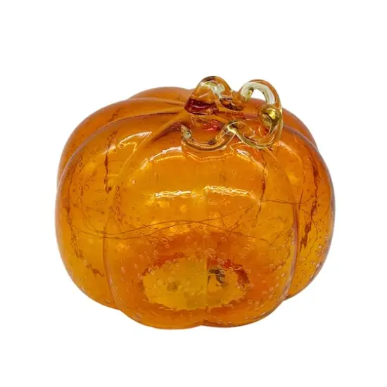7.5" Orange Lighted Glass Pumpkin by Ashland&reg; {1}