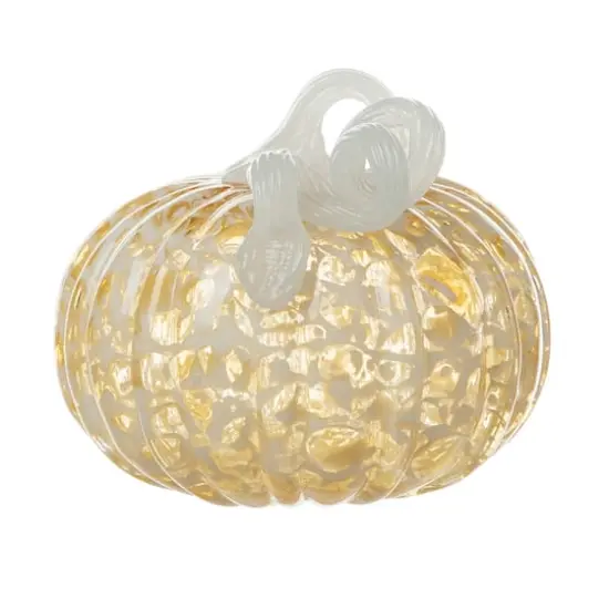 Glitzhome&reg; 6" Fall Amber Dots Round Glass Pumpkin {4}