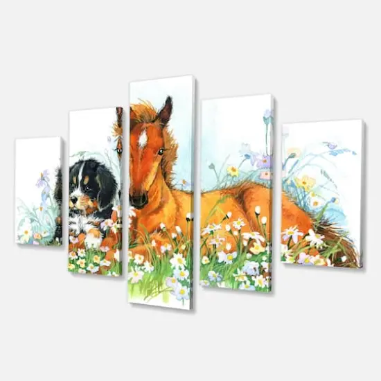 Designart - Relaxing Brown Cute Horse - Animal Canvas Art Print {4}