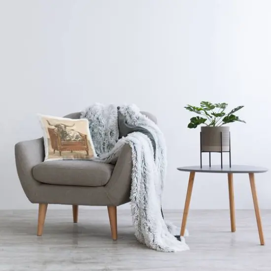 Stupell Industries Brown Bull Resting in Orange Brown Chair Throw Pillow 18" x 18" {3}