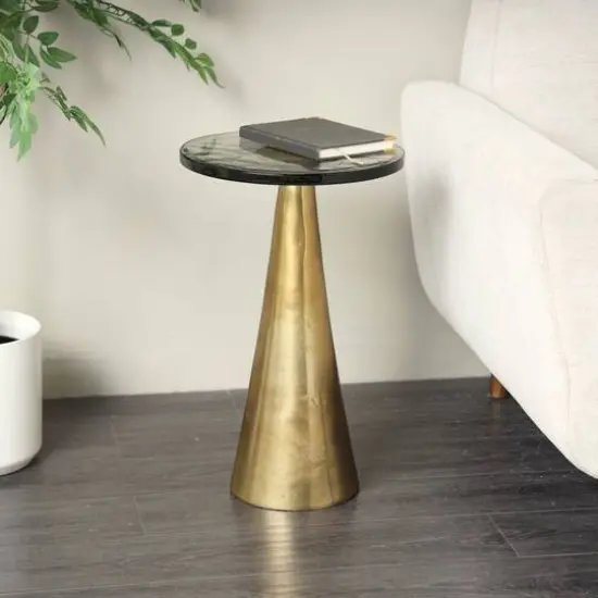 22" Gold Aluminum Geometric Cone Accent Table with Glass Tabletop {12}