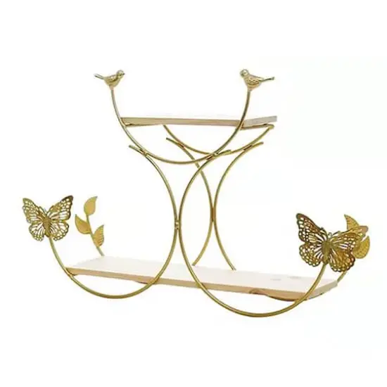 NEX&trade; Gold Iron Butterfly Models 2-Tier Floating Wall Shelf {1}